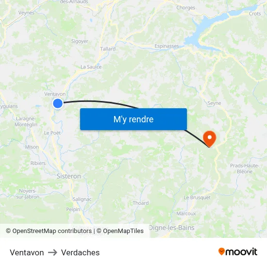 Ventavon to Verdaches map