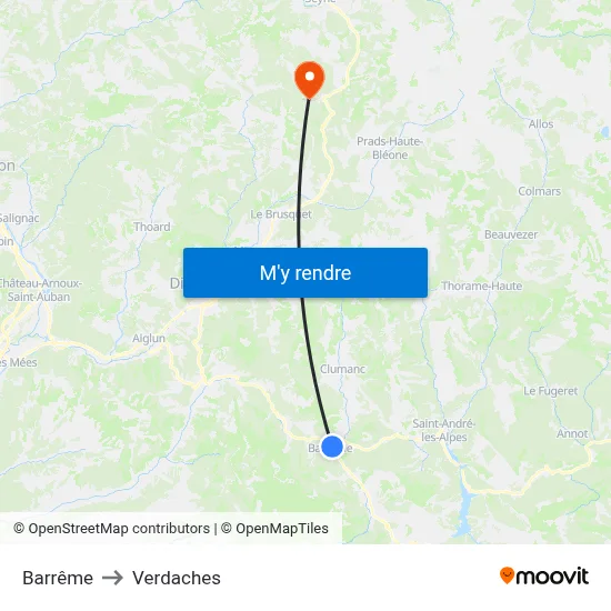 Barrême to Verdaches map