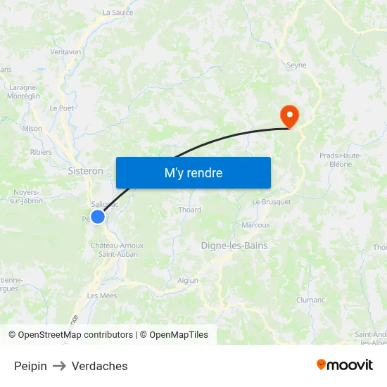 Peipin to Verdaches map