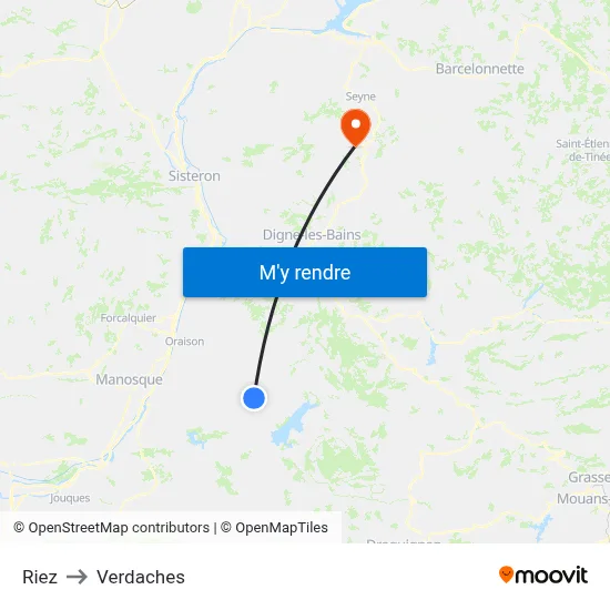 Riez to Verdaches map
