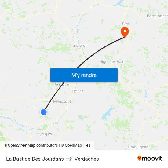 La Bastide-Des-Jourdans to Verdaches map