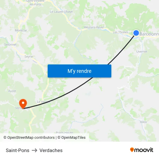 Saint-Pons to Verdaches map