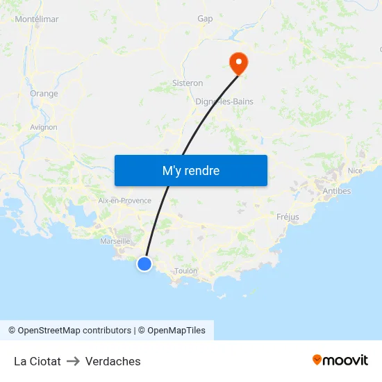 La Ciotat to Verdaches map
