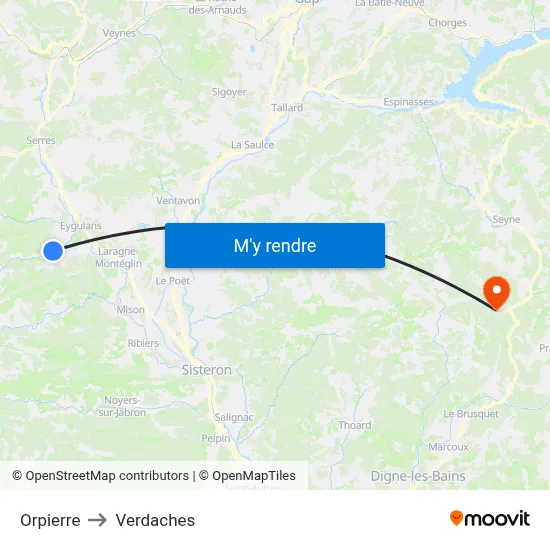Orpierre to Verdaches map