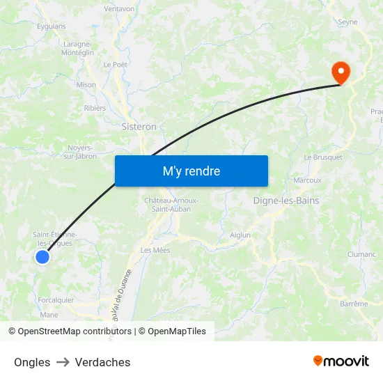 Ongles to Verdaches map