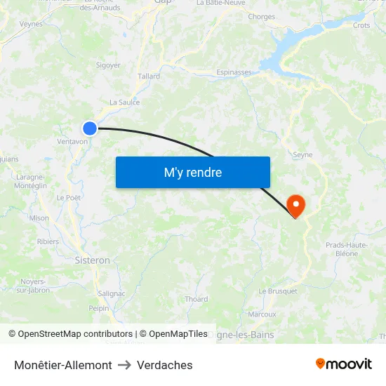 Monêtier-Allemont to Verdaches map