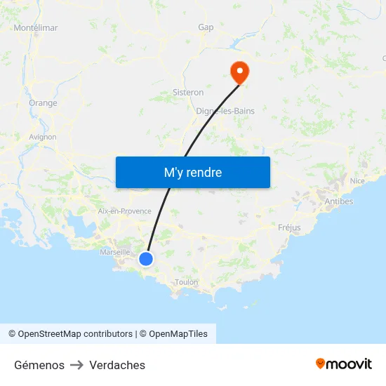 Gémenos to Verdaches map