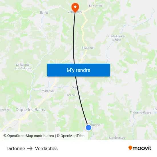 Tartonne to Verdaches map