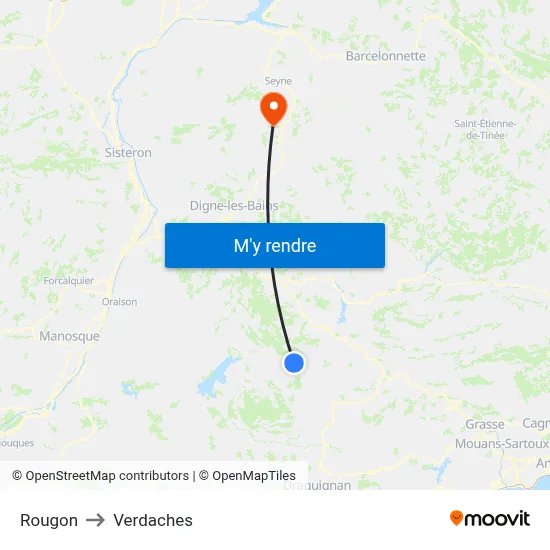 Rougon to Verdaches map