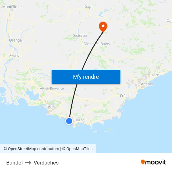 Bandol to Verdaches map