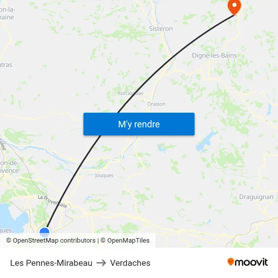 Les Pennes-Mirabeau to Verdaches map