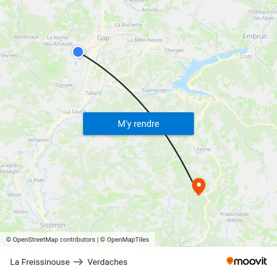 La Freissinouse to Verdaches map