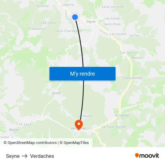 Seyne to Verdaches map