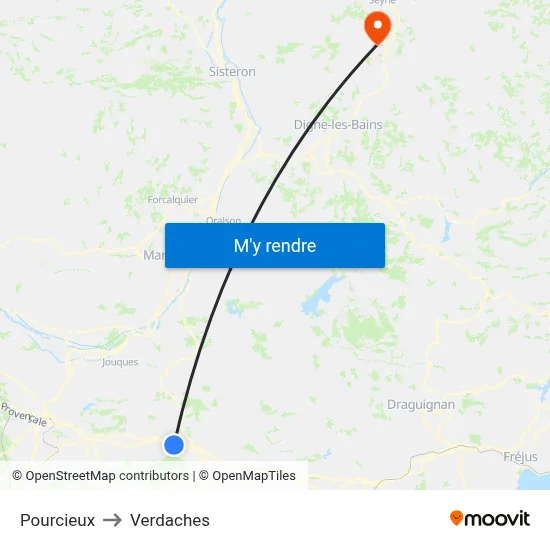 Pourcieux to Verdaches map
