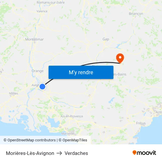Morières-Lès-Avignon to Verdaches map