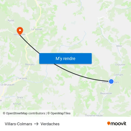Villars-Colmars to Verdaches map