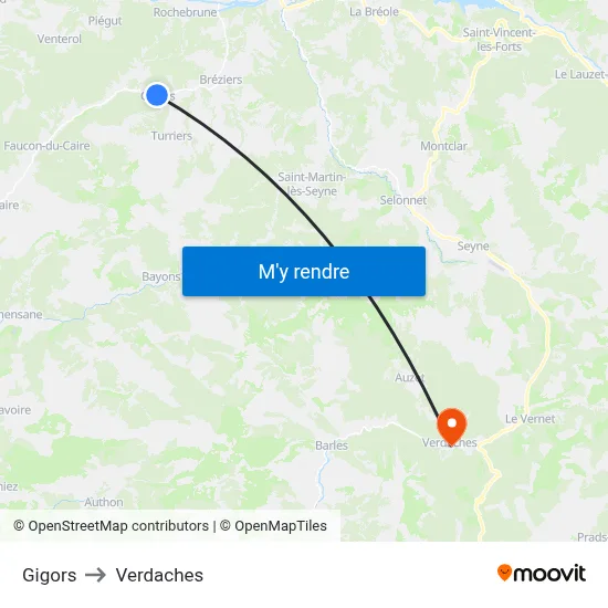 Gigors to Verdaches map