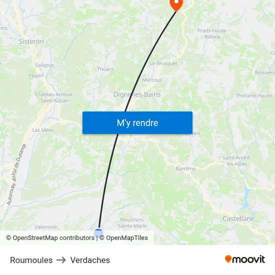 Roumoules to Verdaches map