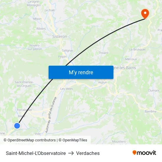 Saint-Michel-L'Observatoire to Verdaches map