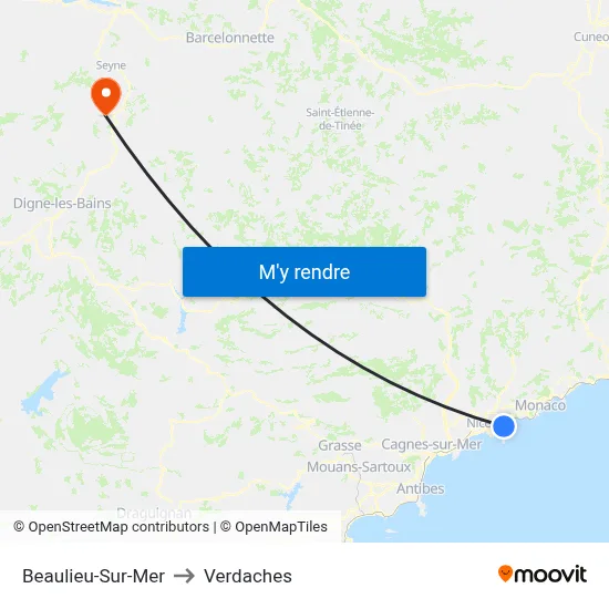Beaulieu-Sur-Mer to Verdaches map