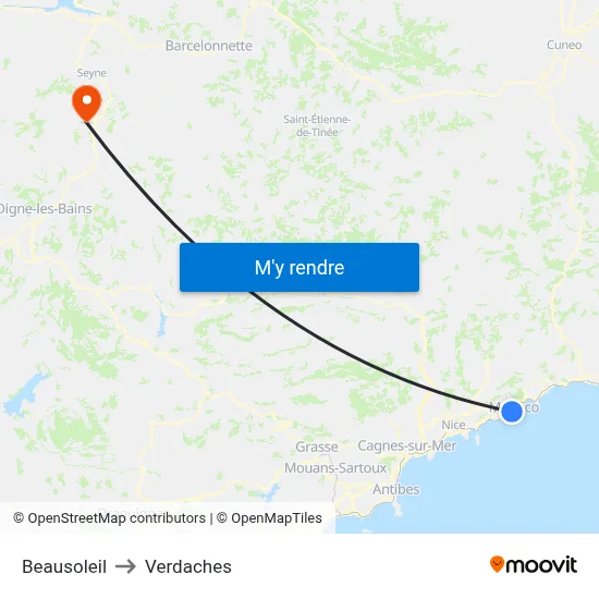 Beausoleil to Verdaches map