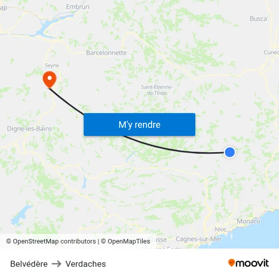 Belvédère to Verdaches map