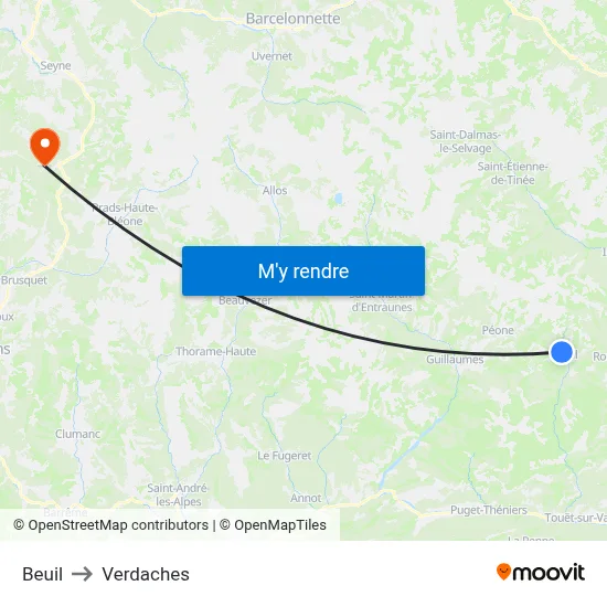 Beuil to Verdaches map
