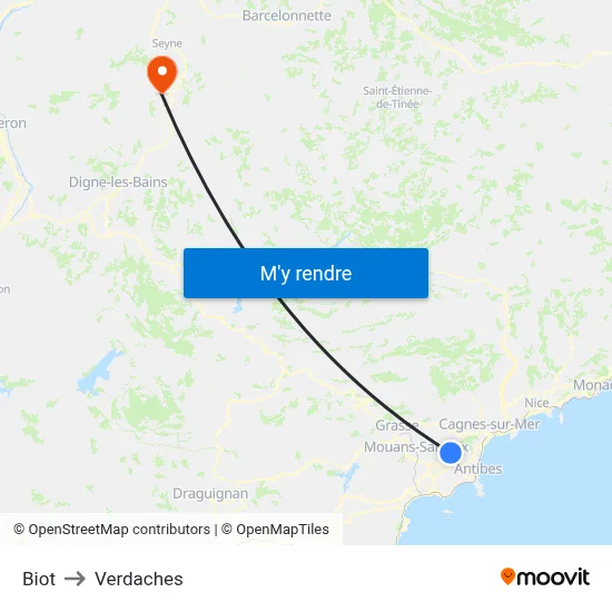 Biot to Verdaches map