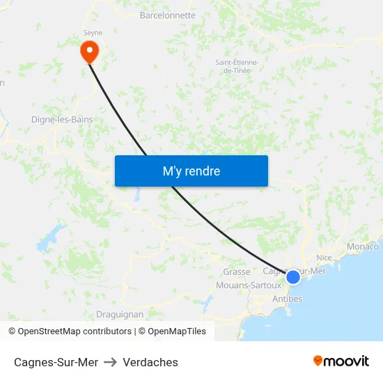 Cagnes-Sur-Mer to Verdaches map