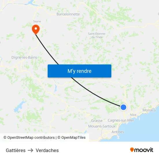 Gattières to Verdaches map
