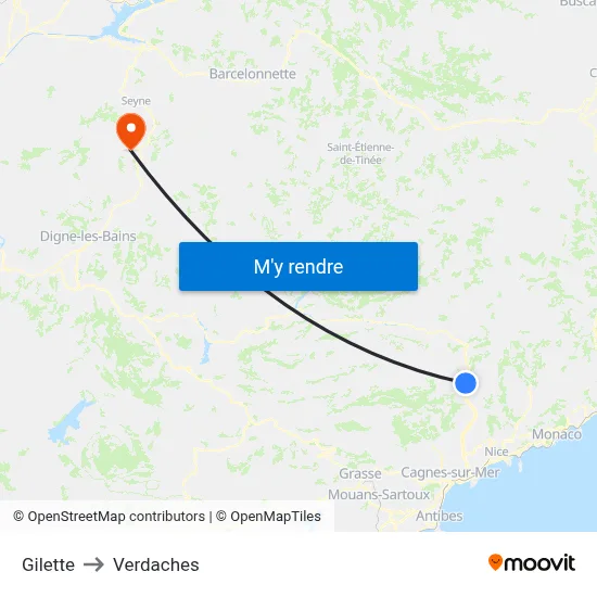 Gilette to Verdaches map