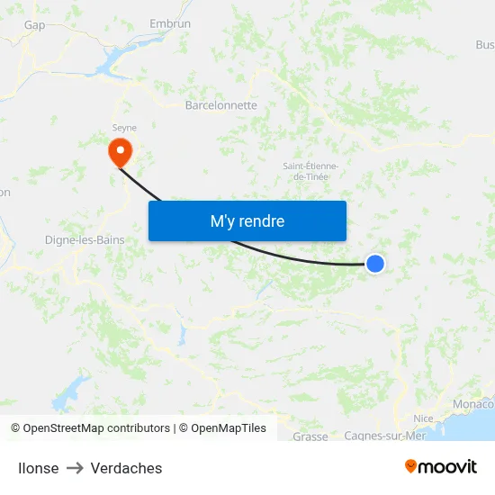 Ilonse to Verdaches map