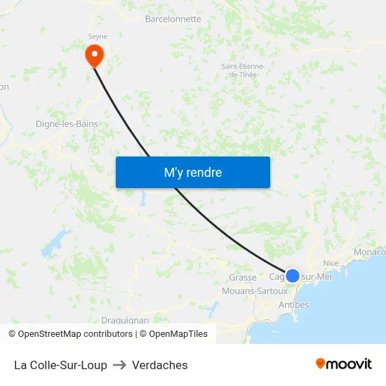 La Colle-Sur-Loup to Verdaches map