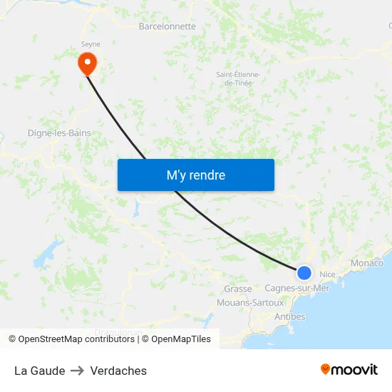 La Gaude to Verdaches map