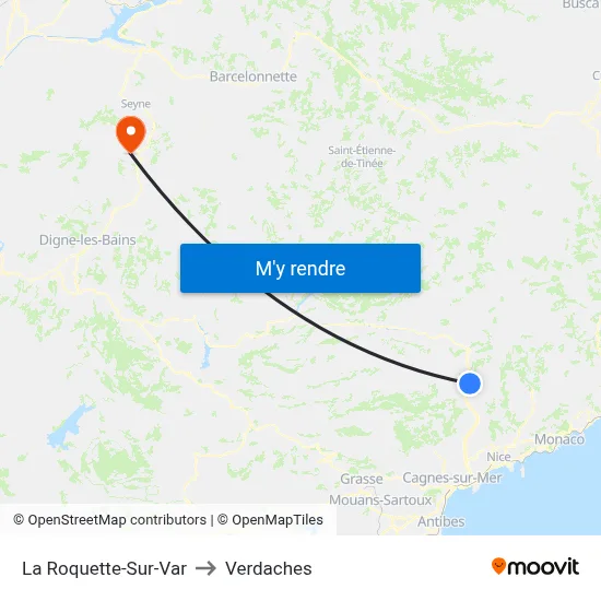 La Roquette-Sur-Var to Verdaches map