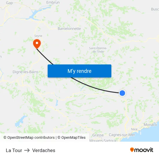 La Tour to Verdaches map