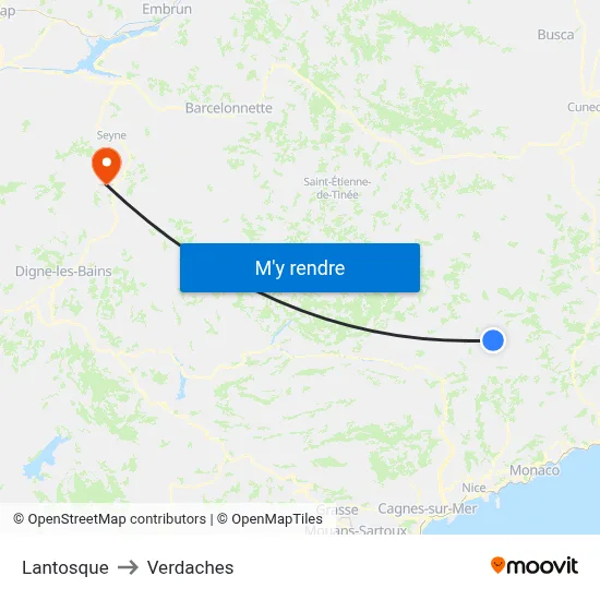 Lantosque to Verdaches map