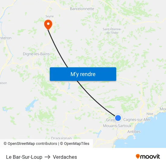 Le Bar-Sur-Loup to Verdaches map