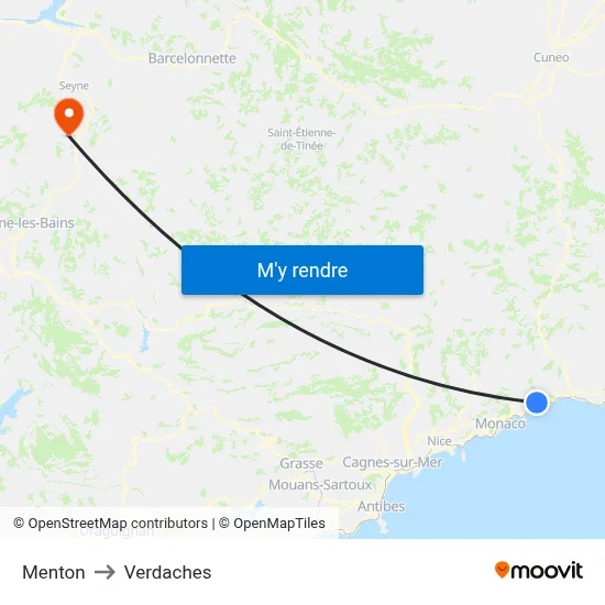 Menton to Verdaches map