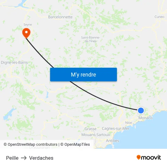 Peille to Verdaches map
