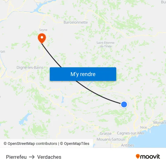 Pierrefeu to Verdaches map