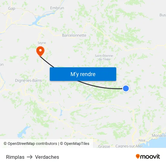 Rimplas to Verdaches map