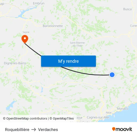 Roquebillière to Verdaches map