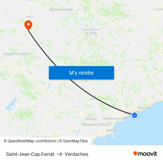 Saint-Jean-Cap-Ferrat to Verdaches map