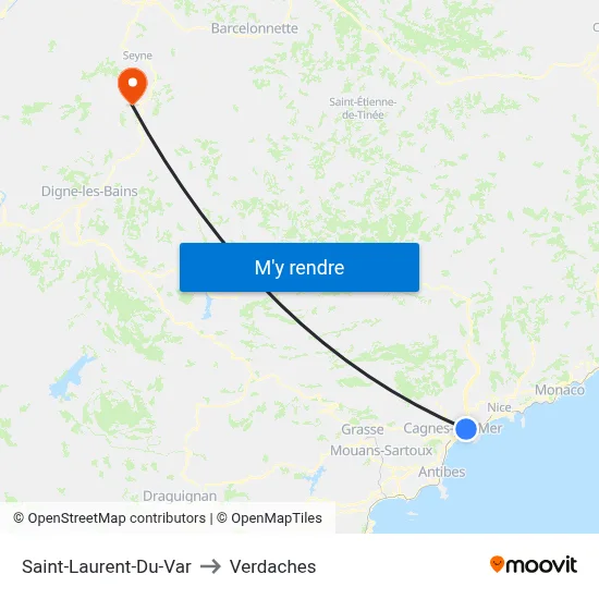 Saint-Laurent-Du-Var to Verdaches map