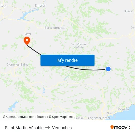 Saint-Martin-Vésubie to Verdaches map