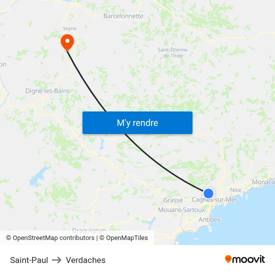 Saint-Paul to Verdaches map