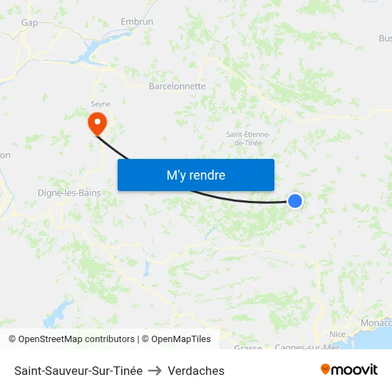 Saint-Sauveur-Sur-Tinée to Verdaches map