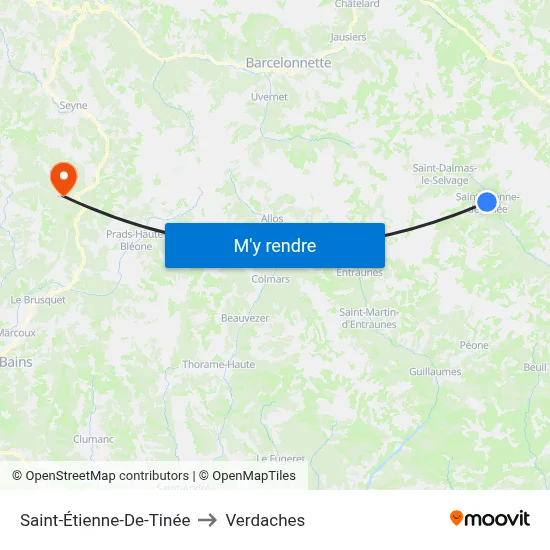 Saint-Étienne-De-Tinée to Verdaches map