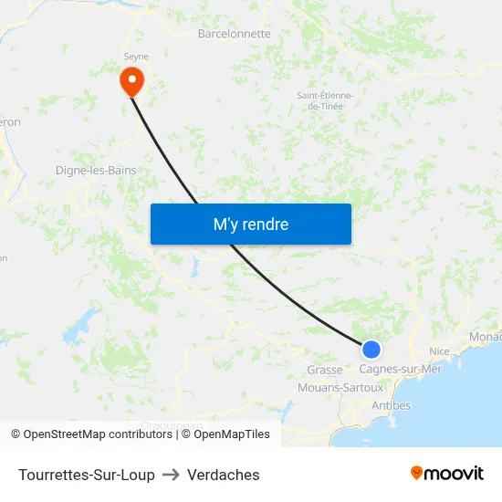 Tourrettes-Sur-Loup to Verdaches map